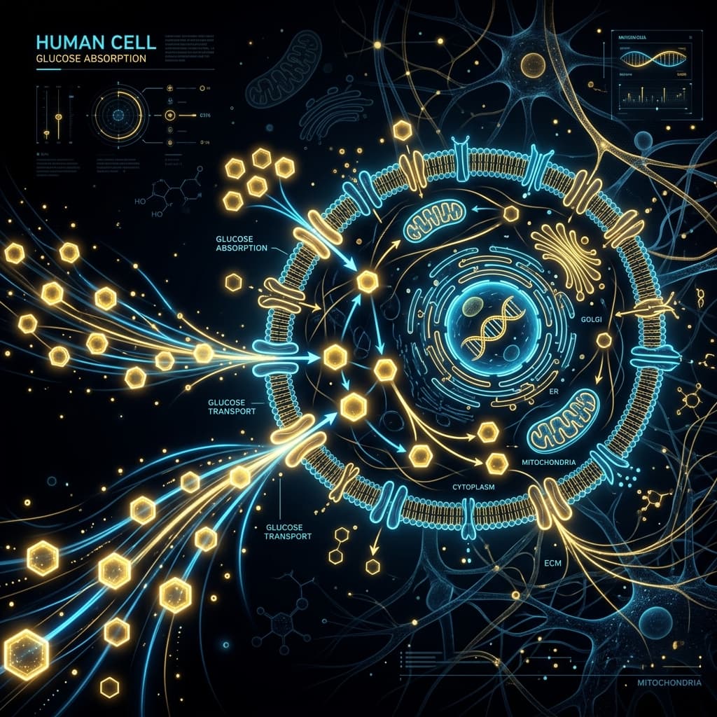 Human cell absorbing glucose during the fed state